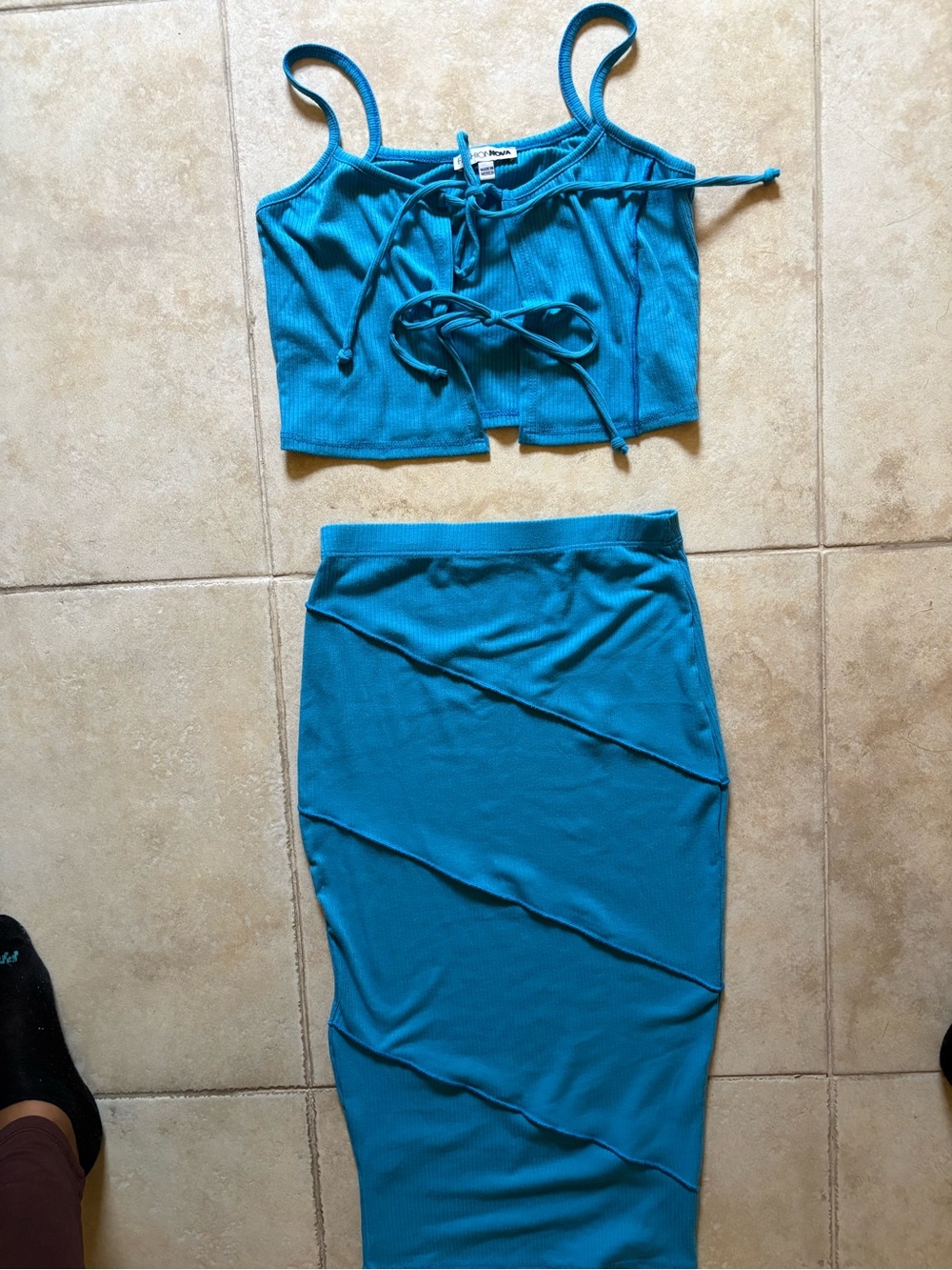 Teal Ribbed Midi Skirt - Women